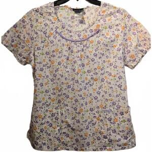 Cherokee Floral Print Medical Scrub Top Size L
